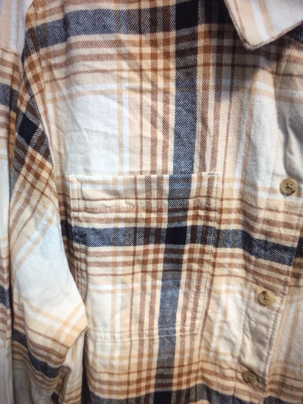Old Navy Cream, Brown & Blue Plaid Button-Front Shirt - Picture 10 of 13